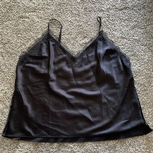 VICTORIA SECRET black silk camisole w/ adjustable straps and lace detail